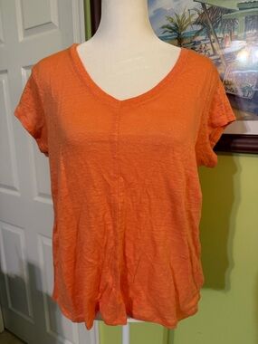 Women's Orange V-Neck Short Sleeve Top